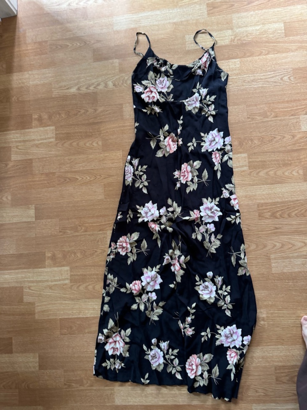 Silk Maxi Dress Black Floral with Pink Roses by Blue Life Planet Blue Medium - Picture 4 of 5